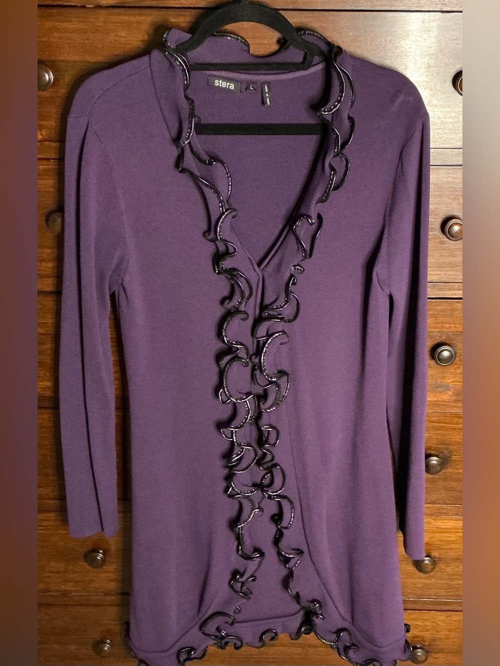 Purple Ruffle-Trim Long Sleeve Dress
